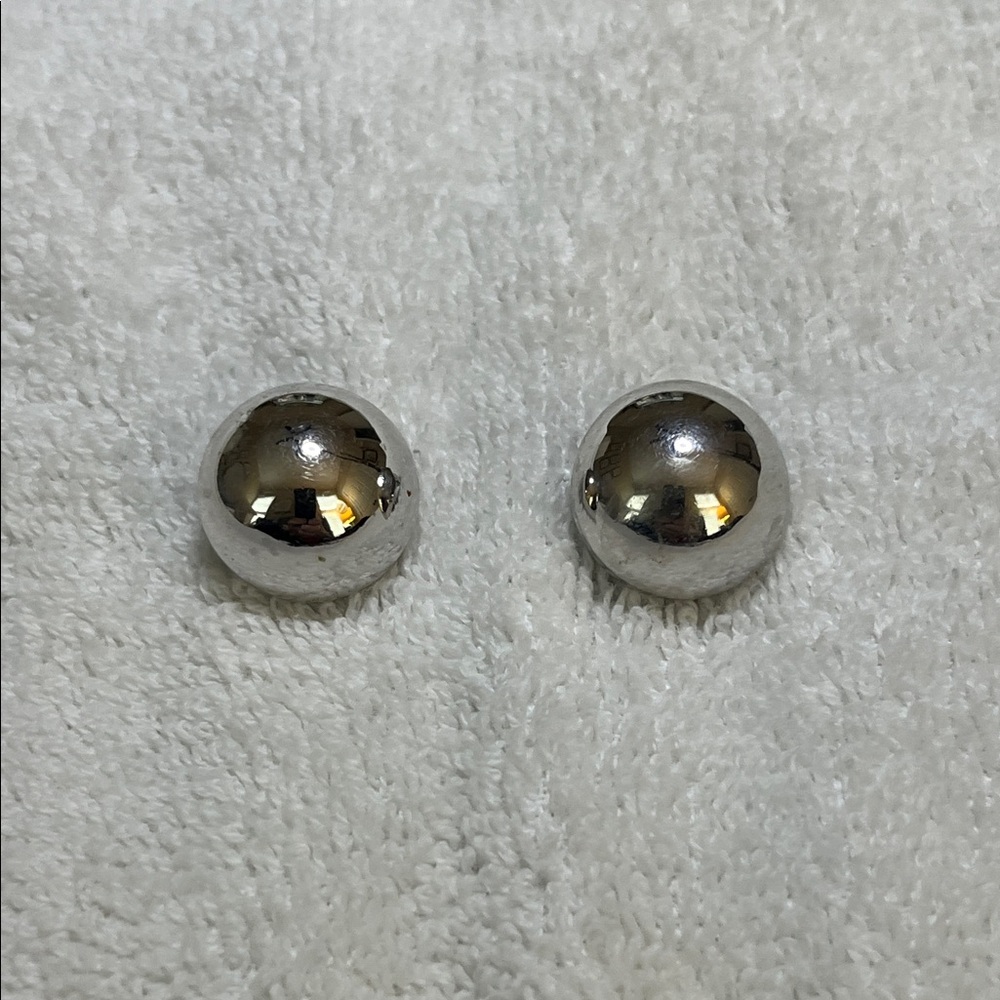 Vintage Monet Shiny Silver Sphere Clip Earrings